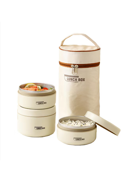 2AMNOVA Set 3 Caserole Termice cu Geanta Termoizolanta, 1480 ml, Etanse, Bej