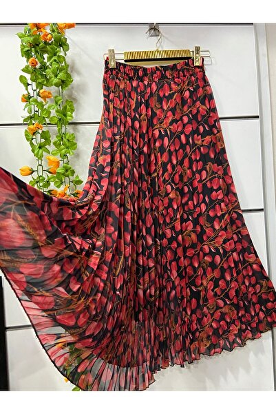 edu collection Patterned Chiffon Bohe Bell Skirt with Lining