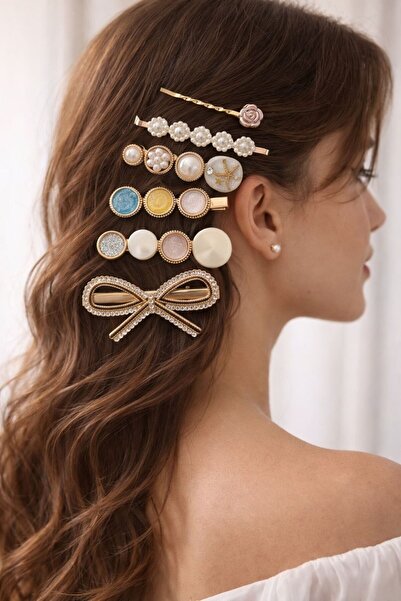 Accessories مجموعة مشابك شعر هاي إليجانس بتفاصيل من اللؤلؤ والأحجار الكريمة