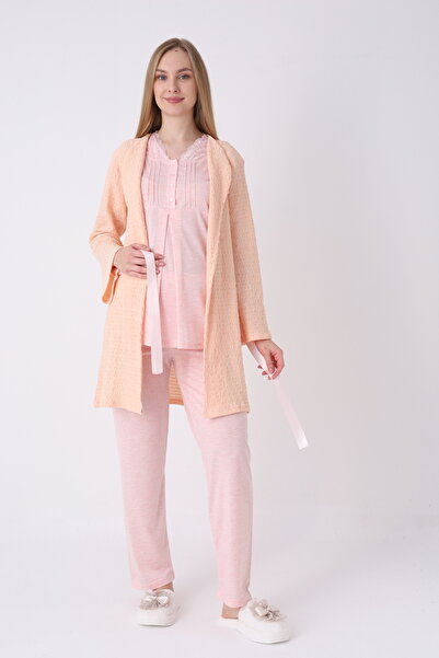 ERDENİZ TEKSTİL 3-Piece Maternity Pajama Set - Set with Nursing Buttons and A...