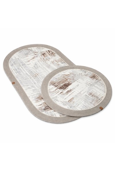 MELENA CARPET Premium Non-Slip Base Bath Mat with Jute Edge Detail Oval Round Set 100X60-60X60