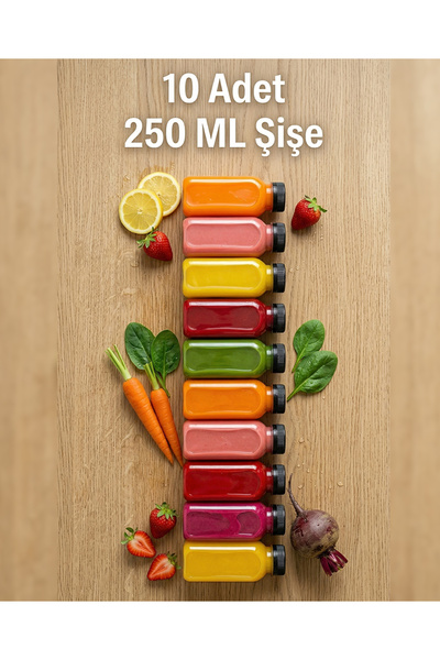 GUCSO Set of 10 250 ml Pet Bottles with Wide Mouth Caps, Detox Juice Smoothie...