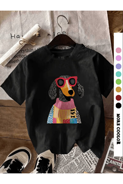 one button تصميم جذاب للكلب يرتدي نظارات حمراء مطبوعة على تيشيرت فاخر كبير الحجم