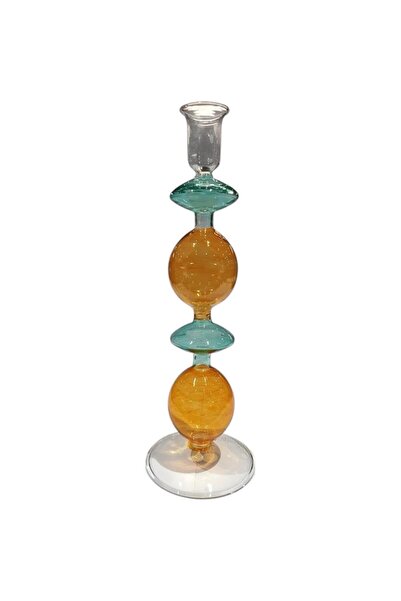 B&D Decorative Glass Candle Holder, 20cm Height, Amber and Turquoise, Indoor ...