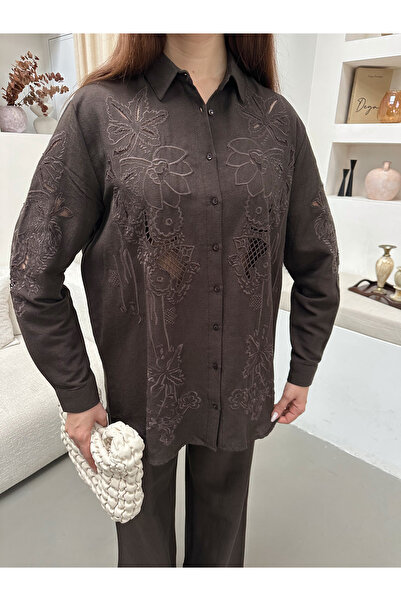 MİA NOURA Women's Front and Sleeves Are Tulle with Embroidery Work