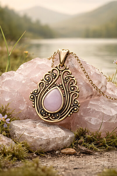 NBS Beautiful Naturel Stones Pink Quartz Copper Necklace Handcrafted with Qua...