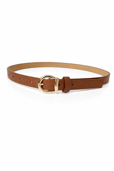 kemer krallığı Women's Tan Thin Belt Milano Gold Buckle Stylish Design