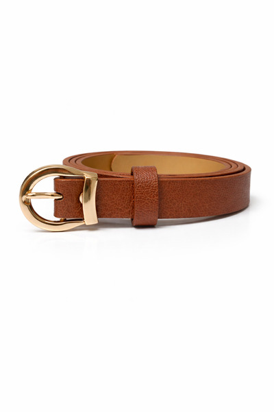 kemer krallığı Women's Tan Thin Belt Milano Gold Buckle Stylish Design