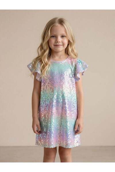 Zekids Κοριτσίστικο βραδινό φόρεμα με παγιέτες και κοντά μανίκια