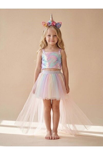 Zekids Κοριτσίστικο σετ βραδινό φόρεμα με θέμα το μονόκερο, με λεπτομέρειες α...