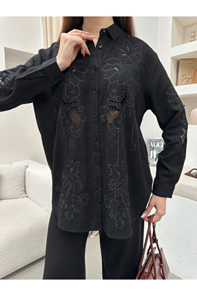 MİA NOURA Women's Front and Sleeves Are Tulle with Embroidery Work