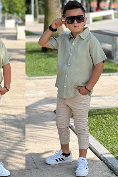 aura7 collection Boys' Tencel Shirt and Green Bottom-Up Set