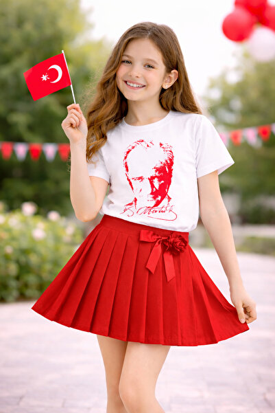 DUBAİ ÇOCUK Girl's Ataturk Printed T-Shirt and Pleated Skirt Set - April 23, ...
