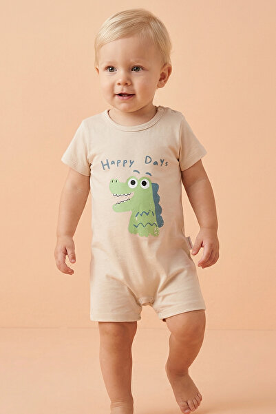 Tuabella %100 Pamuk Erkek Bebek Çocuk Desenli Yazlık Kısa Tulum
