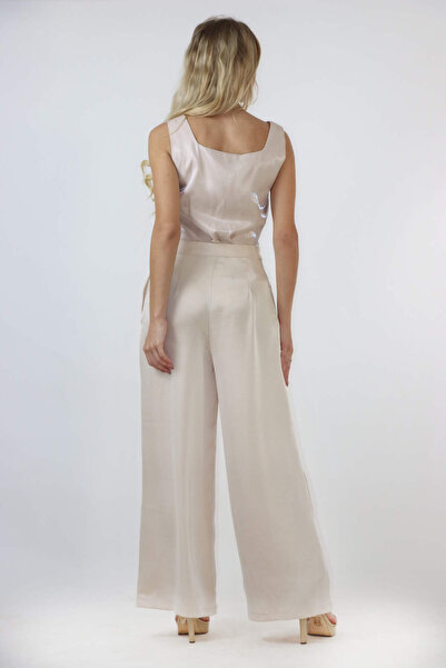 2TRENDY Beige Satin Trousers with Belt