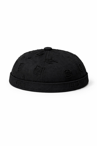 ZERAMİNE Pălărie Docker neagră, unisex, cu detaliu rupt, reglabilă, cu bor scurt