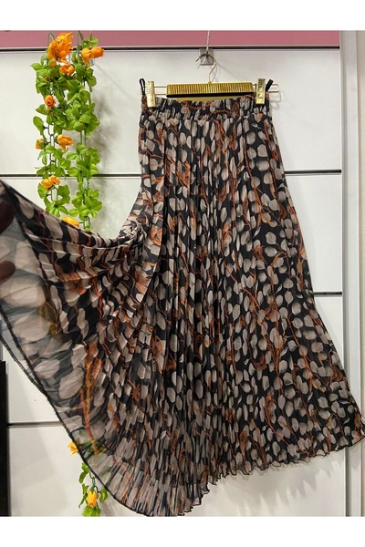 edu collection Patterned Chiffon Bohe Bell Skirt with Lining