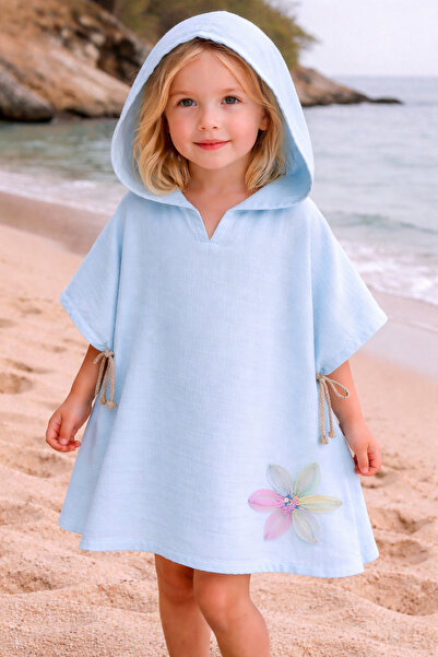 ygz junior Organic Muslin Colored Tulle Floral Detailed Sea Pool Poncho