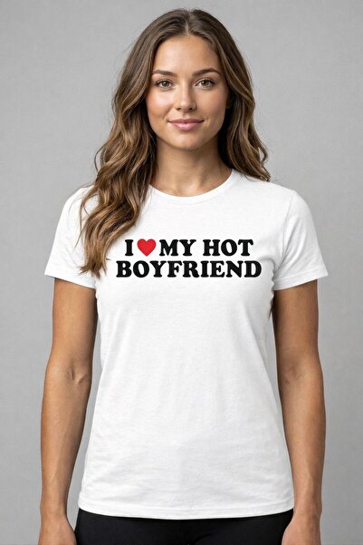 LELVANİ I My Hot Boyfrıed Lettering Printed Crew Neck T-Shirt