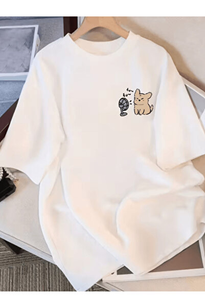 one button Μπλουζάκι Mini Fun Dog Print Premium Oversize με στάμπα