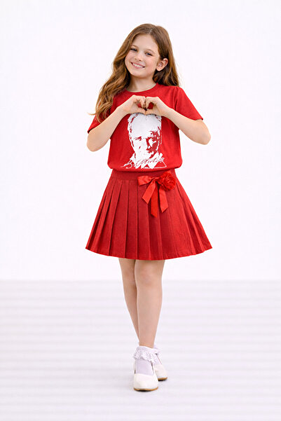 DUBAİ ÇOCUK Girl's Ataturk Printed T-Shirt and Pleated Skirt Set - April 23, ...