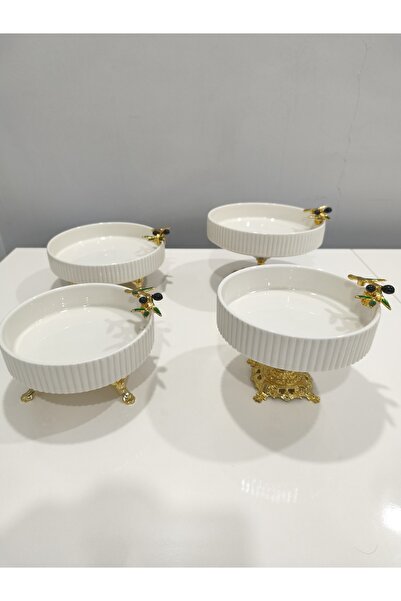 PARILTI HOME COLLECTİON Olive Figured Porcelain (Set of 4), Serving Plate, Pr...