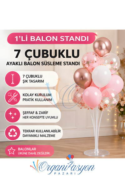 Organizasyon Pazarı حامل بالونات مكون من 7 قضبان، حامل بالونات للزينة بطول 70 سم