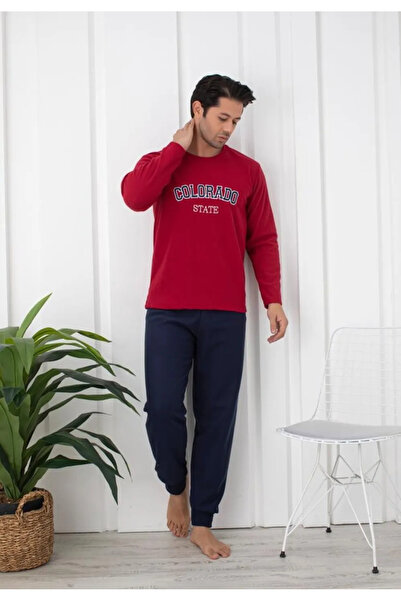 Sude Men's winter pajamas in cherry red & navy blue "COLORADO STATE" - fleece...