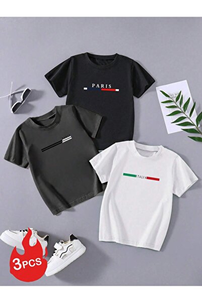 SVART WEAR Tricou pentru copii imprimat negru - alb - antracit, 3 piese, 100%...