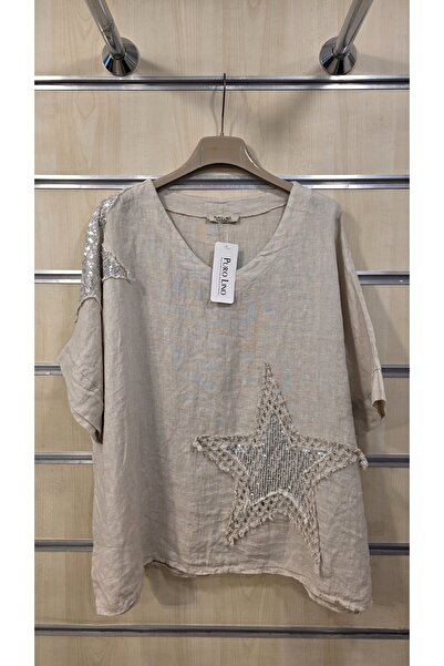 Park Moda Linen Blouse with Sequin Detail