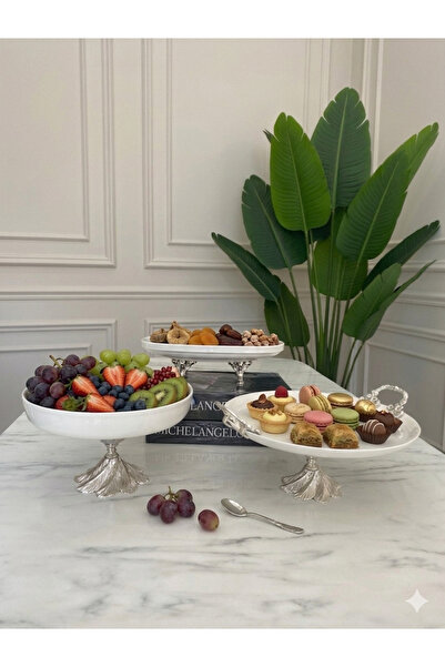 Sillage Home 3 Parça Lüks Sunum Seti ,Metal Ayaklı Kase , Kayık Tabak ve Serv...