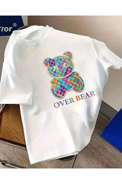 LELVANİ Unisex over Bear Colorful Printed Tshirt