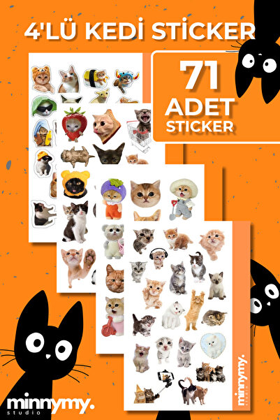 Minnymy 4lü Komik Kedi, Kediler, Sticker, Çıkartma, Ajanda, Günlük, Planlayıc...