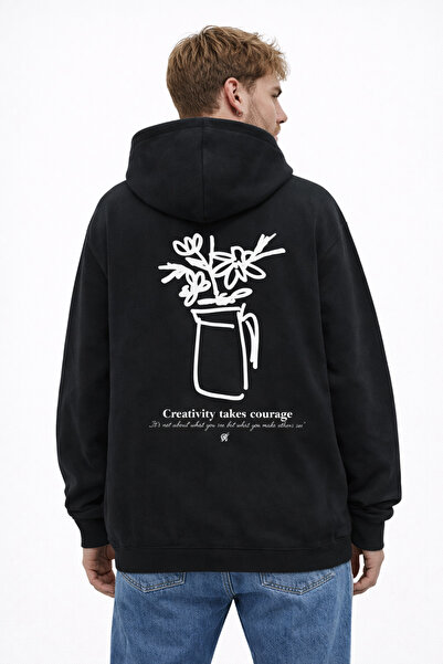 CAMBLYS Unisex Vase and Flower Back Print Oversize 100% Cotton Breathable Swe...