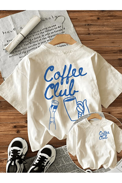 one button Μπλουζάκι Coffee Club με μπλε λεπτομέρεια και στάμπα, Premium Over...