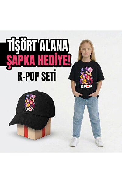 barsdepo HUNTRİX / KPOP Baskılı Tişört – ŞAPKA Hediyeli Set | PREMİUM Kalite
