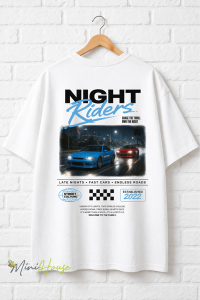 MiniHouse Night Riders Front and Back Printed Oversize T-Shirt