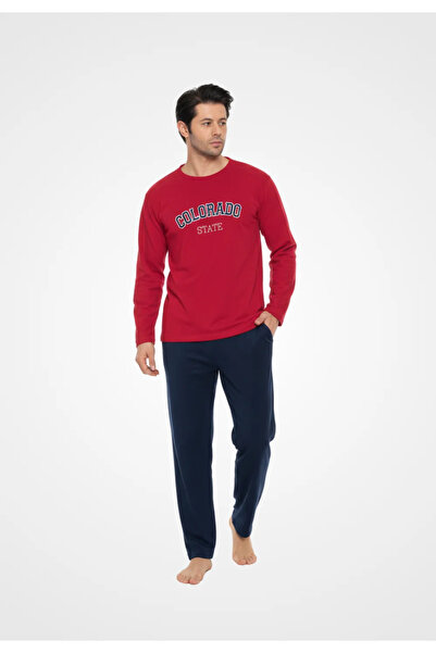 Sude Men's red & navy blue "COLORADO STATE" cold season pajamas - fleece mate...