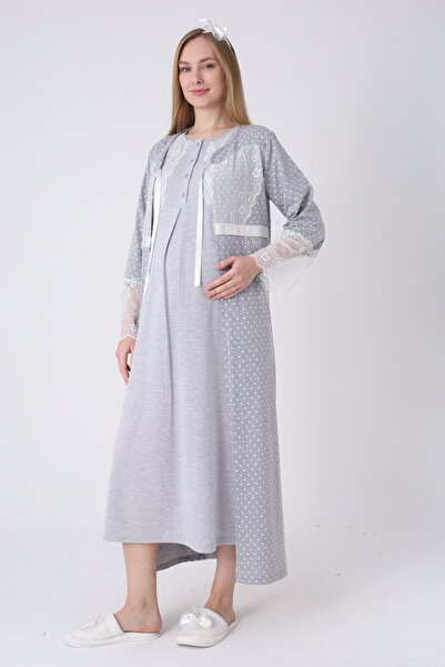 EM&FA TEKSTİL Maternity Maternity Dressing Gown Nightwear Set