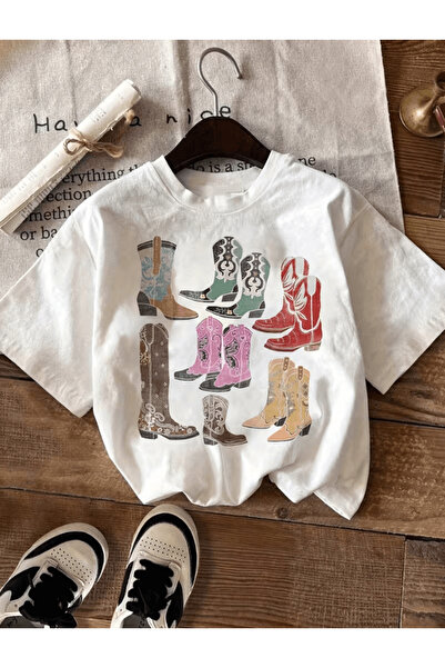 one button Πολύχρωμο μπλουζάκι με στάμπα μπότας, Premium Oversize