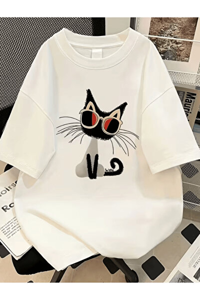 one button Χαριτωμένη μαύρη γάτα που φοράει γυαλιά, τυπωμένο μπλουζάκι Premiu...