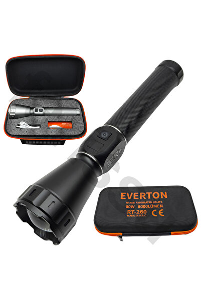 farissu 60W 6000 Lümen Profesyonel Şarjlı El Feneri - 2 KM Menzilli, Zoom Öze...