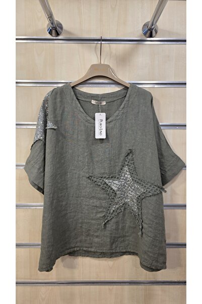 Park Moda Linen Blouse with Sequin Detail