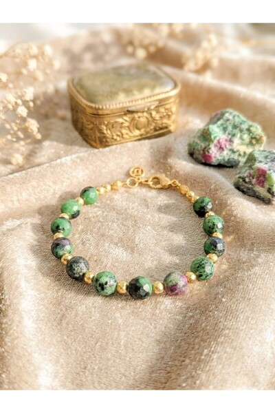 NERYMAN DOĞAL TAŞ, FACET KESİM RUBY ZOİSİTE (ANYOLİT) VE HEMATİT TAŞI ŞIK BİLEKLİK