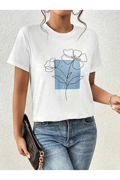 one button Tricou oversize premium cu imprimeu cu detaliu albastru și dungi n...