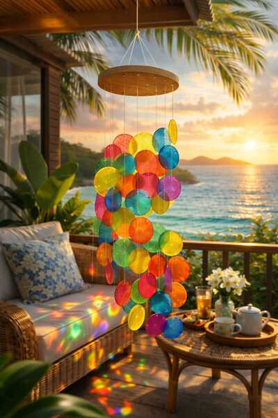 Larenya Deniz Kabuklu Rüzgar Çanı & Balkon Bahçe Tavan Süsü & Doğal Deniz Kabuğu