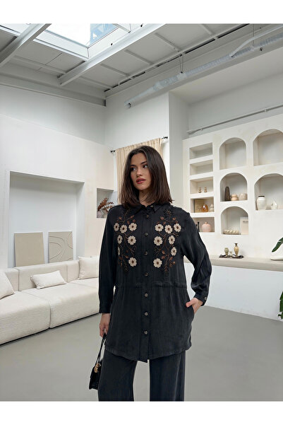 MİA NOURA Women's Front Embroidered Beaded Tir Tiril Fabric Shirt or Jacket S...