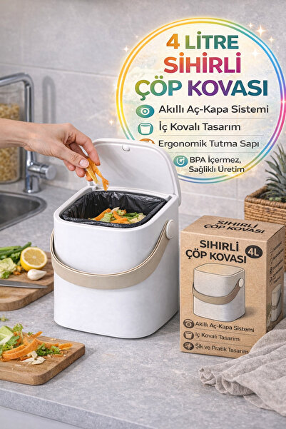 Open Home Concept Beyaz Akıllı Kapaklı Tezgah Üstü Çöp Kovası İç Kovalı Tutma...