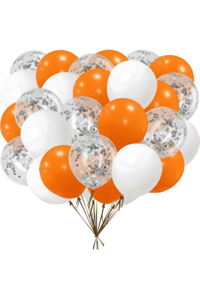 Bunloon Orange and White Confetti Balloon Set of 15 Party Birthday Decorations