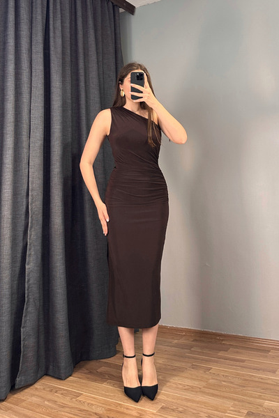 Sorridi One-Shoulder Draped Side Slit Maxi Dress